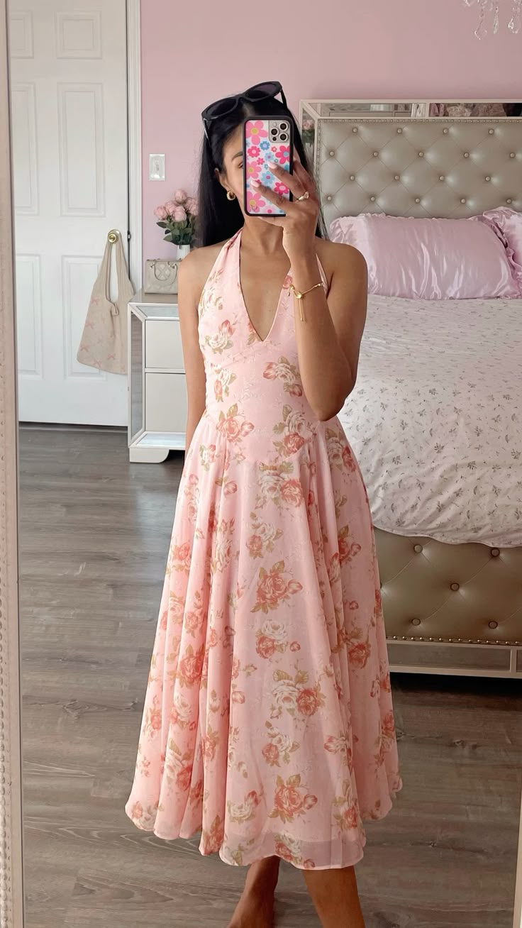 Sweet Pink Printed A-line Off-shoulder Neck Chiffon Long Prom Dress Evening Dress cc4782