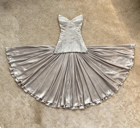 Vintage Strapless A-Line Pleated Satin Long Prom Dress Evening Dress cc5624