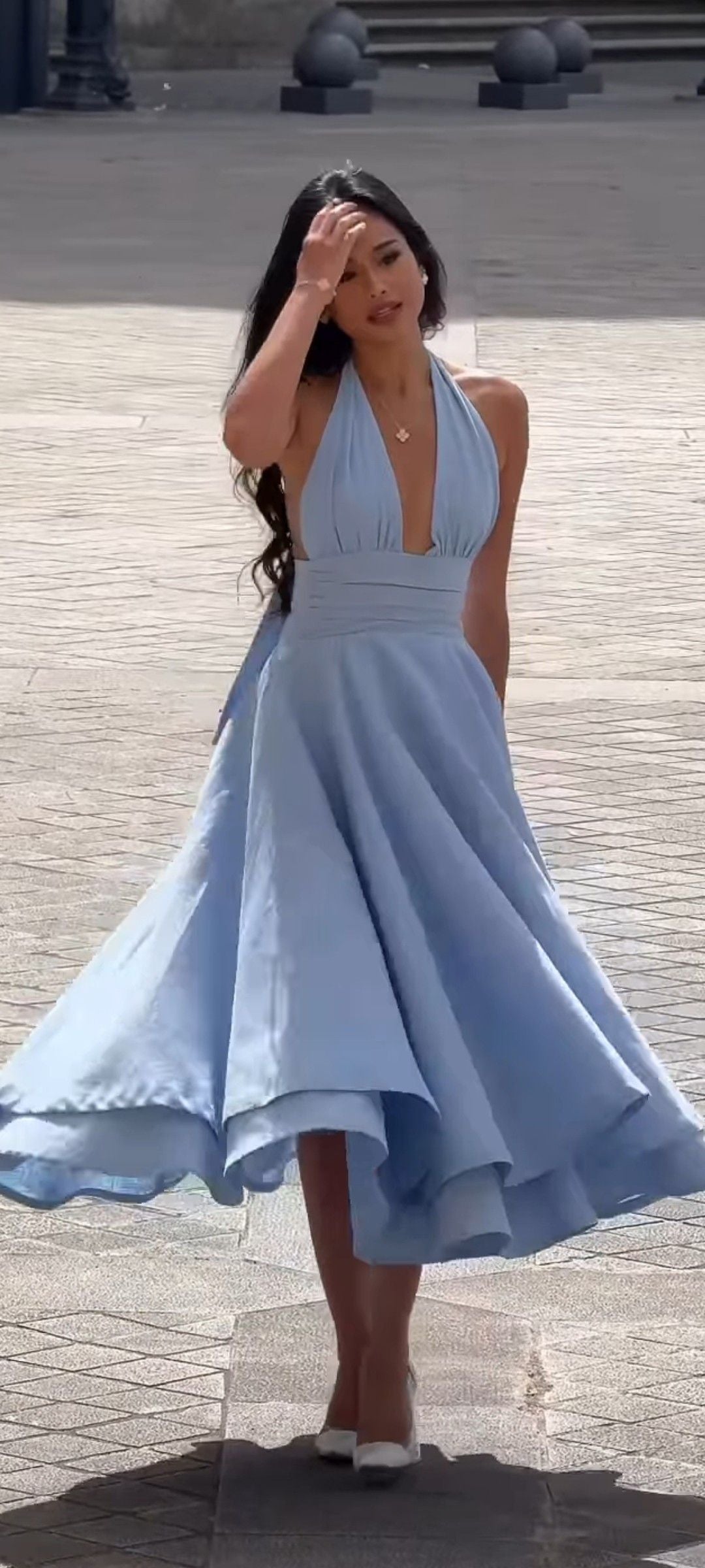 Elegant Light Blue A-line Satin Long Prom Dress Evening Dress cc4788