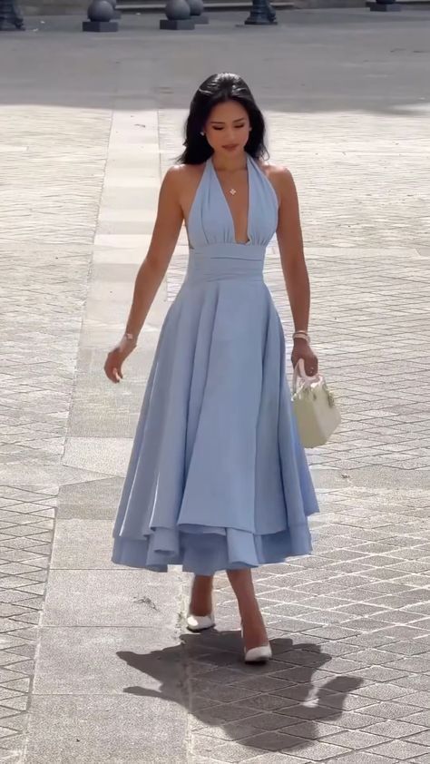 Elegant Light Blue A-line Satin Long Prom Dress Evening Dress cc4788