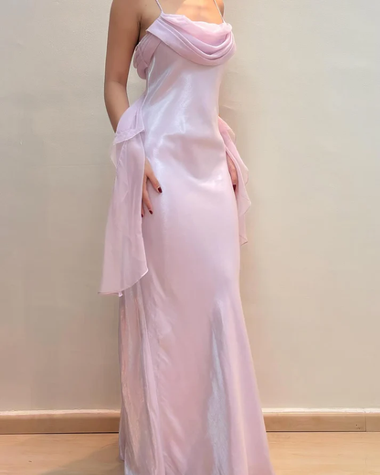 Spaghetti Straps Pink Mermaid Prom Evening Dress cc2034