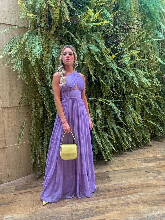 Elegant Purple A-line One-shoulder Chiffon Long Prom Dress Evening Dress cc4793