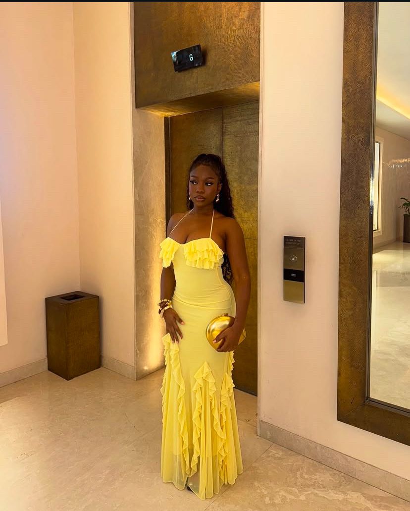 Sexy Yellow Mermaid Ruffle Chiffon Long Prom Dress Evening Dress cc4795