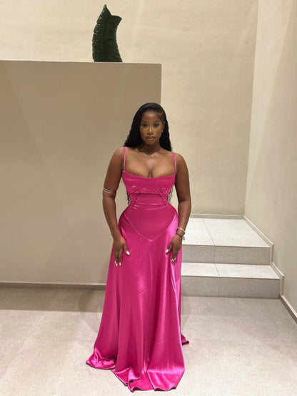 Sexy Pink A-line Strapless Satin Long Prom Dress Evening Dress Bridesmaid Dress cc4796
