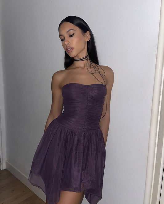 Elegant Dark Purple Pleated Irregular Skirt Chiffon 17th Birthday Homecoming Dress cc4098