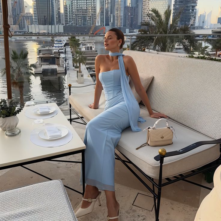 Elegant Light Blue Mermaid Strapless Chiffon Long Prom Dress Evening Dress cc4798