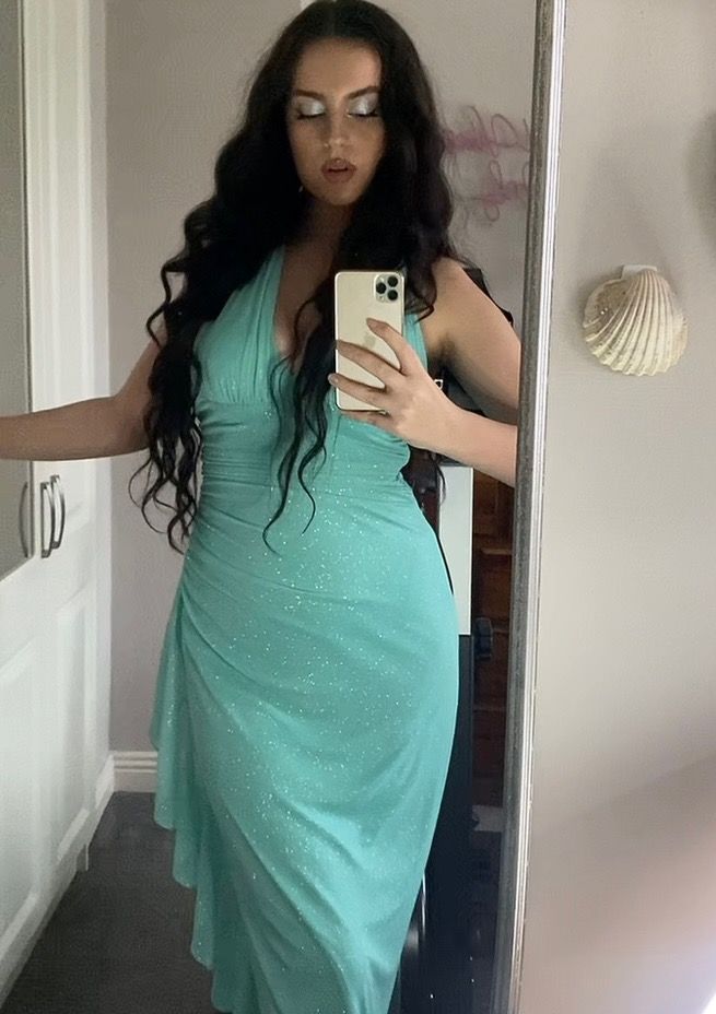 Sexy Mint Green Mermaid Halter Neck Deep V Neck Shimmering Chiffon Long Prom Dress Evening Dress cc4799