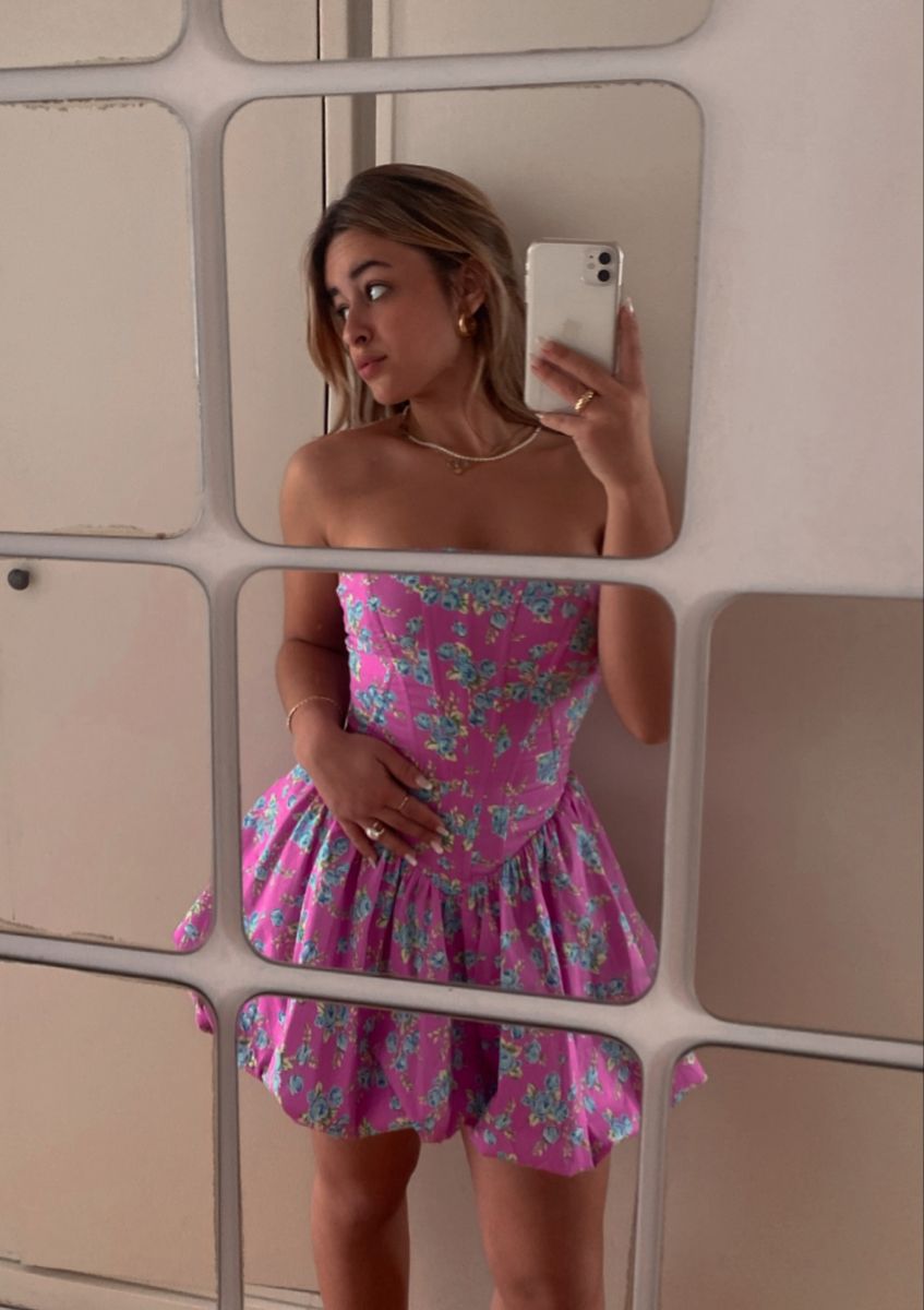 French Pink And Purple Floral Bud Puffy Birthday Dress Homecoming Dress cc4099