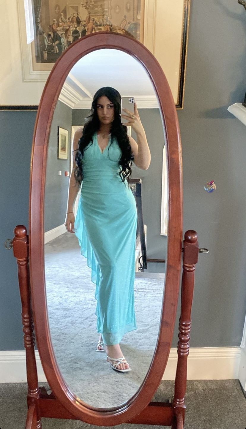 Sexy Mint Green Mermaid Halter Neck Deep V Neck Shimmering Chiffon Long Prom Dress Evening Dress cc4799