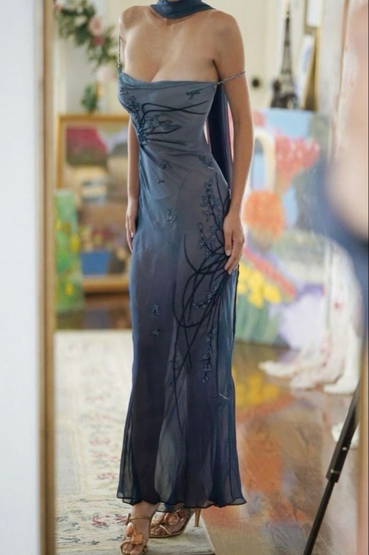 Elegant Blue Mermaid Prom Dress ,Spaghetti Straps Evening Dress  cc2003