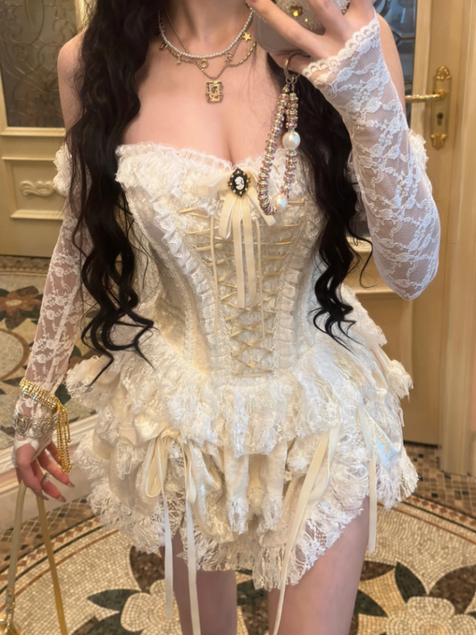 Classy Strapless Lace Layered A Line Short Birthday Outfits Yellow Formal 8th Grade Homecoming Dress cc3429