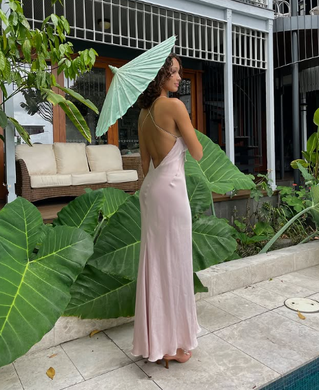 Classy Spaghetti Straps Pink Satin Party Prom Dress,Backless Evening Dress cc2719