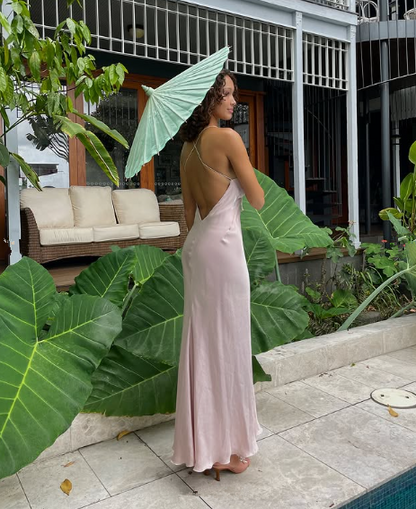 Classy Spaghetti Straps Pink Satin Party Prom Dress,Backless Evening Dress cc2719