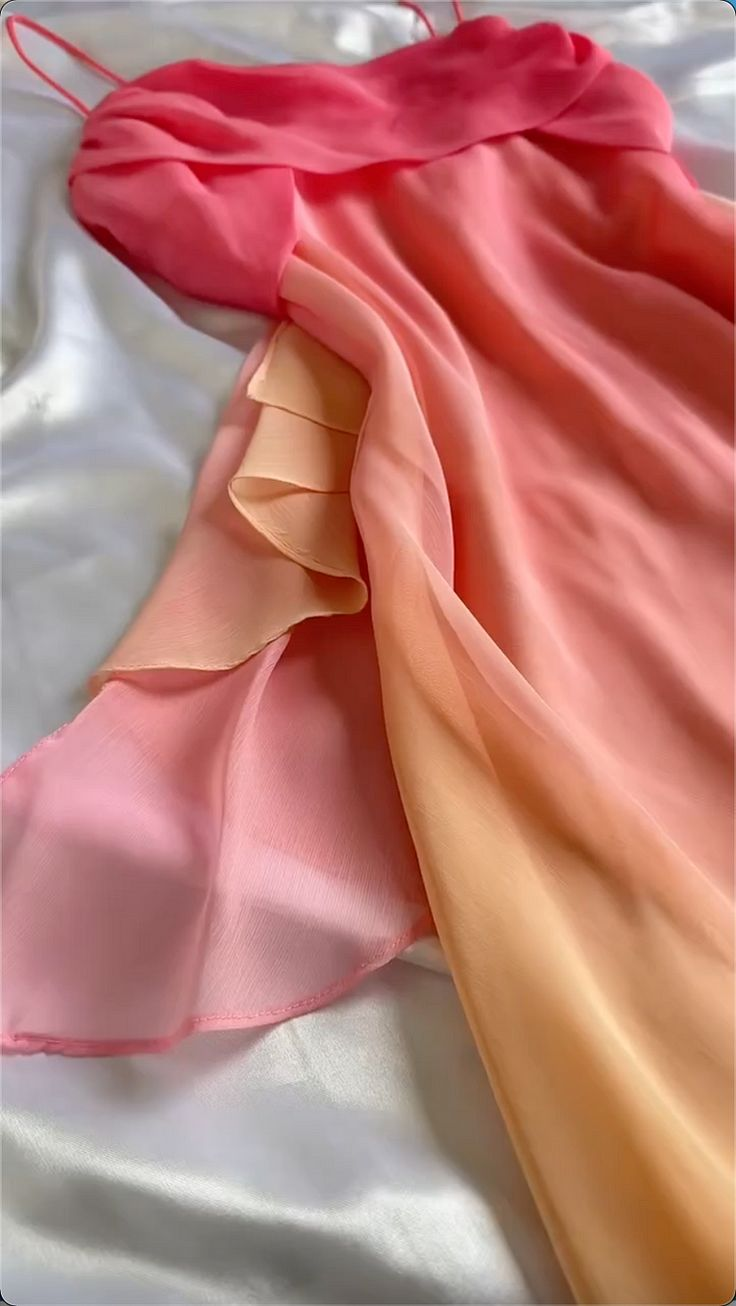 Pretty Spaghetti Straps Ombre Orange Chiffon Prom Dress Party Gown cc2071