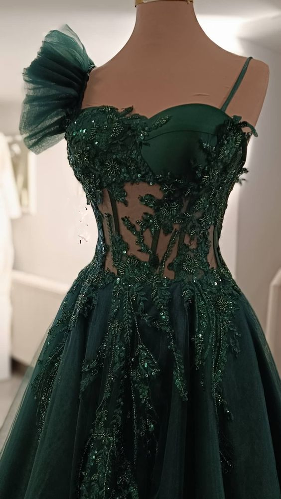 Chic Green A-line Sleeveless Evening Dress,Graduation Dress cc1096