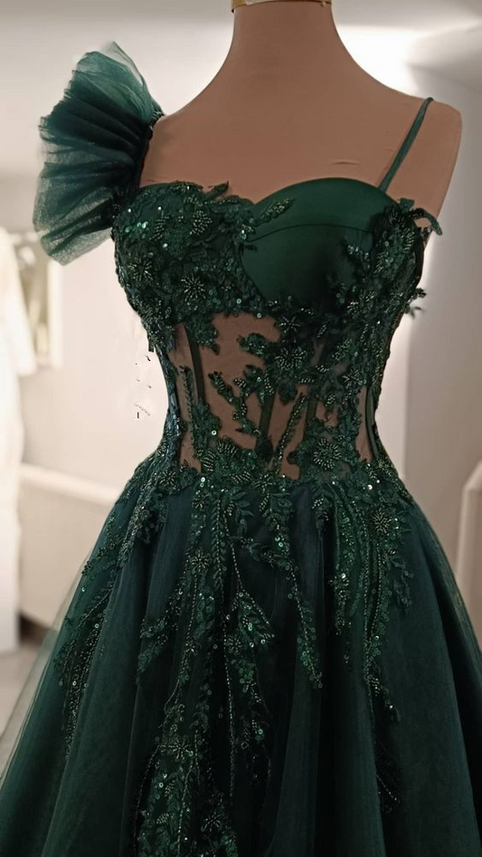 Chic Green A-line Sleeveless Evening Dress,Graduation Dress cc1096
