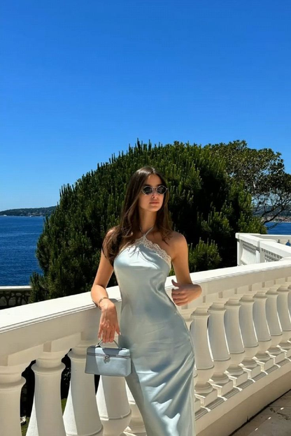 Sexy Blue Satin Lace Off-shoulder Prom Dress,Fashion Sheath Long Party Evening Gown cc2594
