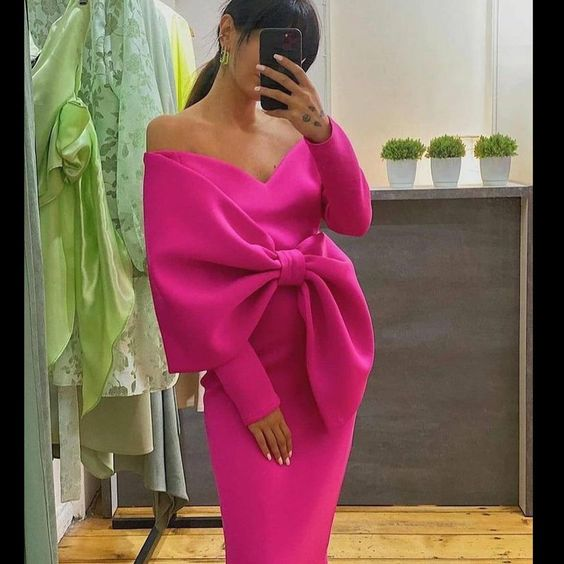Women's Elegant V-Neck Off Shoulder Long Dress Big Knot Slim Evening Dresses Boutique Occasion Dresses cc640