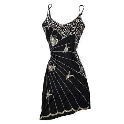 Vintage Black Strapless Butterfly Sequin Birthday Short Skirt Homecoming Dress cc3665