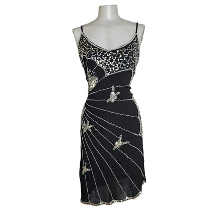 Vintage Black Strapless Butterfly Sequin Birthday Short Skirt Homecoming Dress cc3665