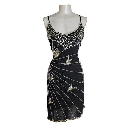 Vintage Black Strapless Butterfly Sequin Birthday Short Skirt Homecoming Dress cc3665