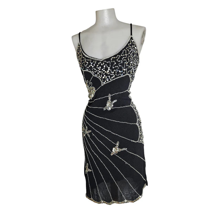 Vintage Black Strapless Butterfly Sequin Birthday Short Skirt Homecoming Dress cc3665