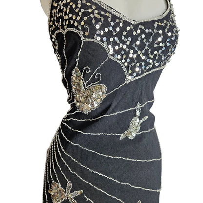Vintage Black Strapless Butterfly Sequin Birthday Short Skirt Homecoming Dress cc3665