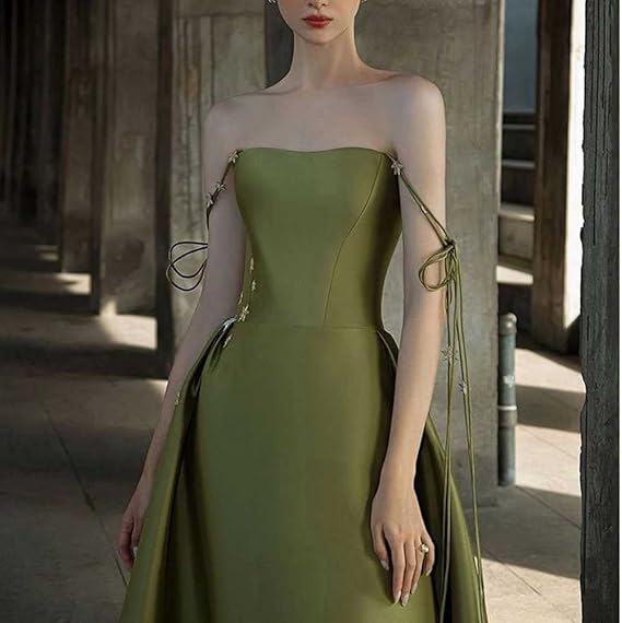 Simple A Line Green Satin Prom Dress Spaghetti Straps Long Party Evening Dress  cc1522