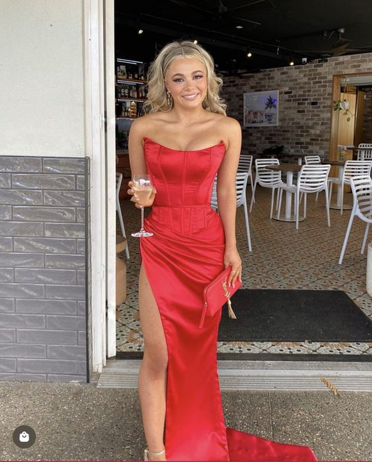 Sexy Red Strapless Sheath Prom Dress cc918
