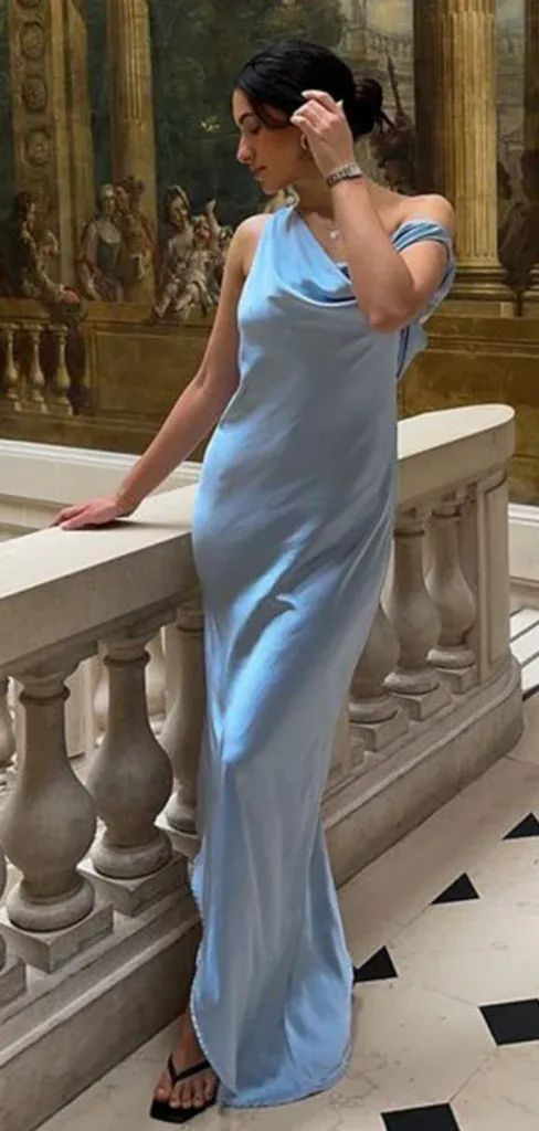 Sexy Blue Backless Evening Dress Long Satin Prom Dress cc2247