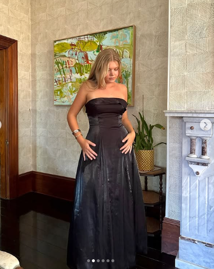 Unique Black Strapless A Line Prom Dress Formal Evening Dress cc2723