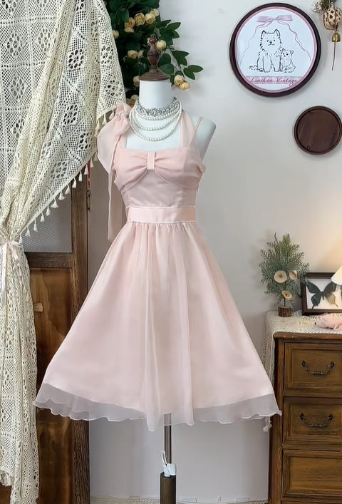 Simple Pink Chiffon A Line Short Homecoming Dress Halter Cocktail Dress Birthday Outfits cc3100