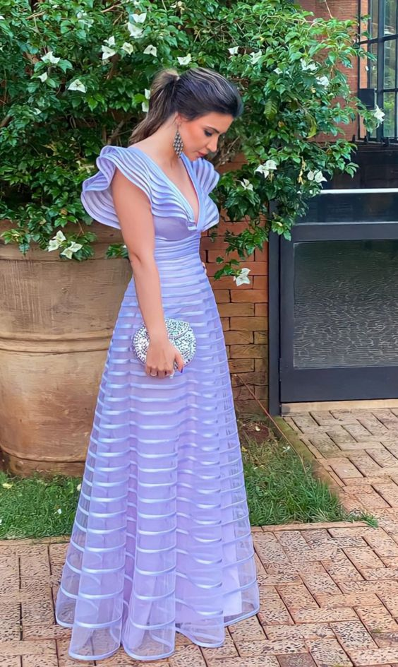 A-line Chic Cap Sleeves V-neck Long Formal Evening Dress cc915