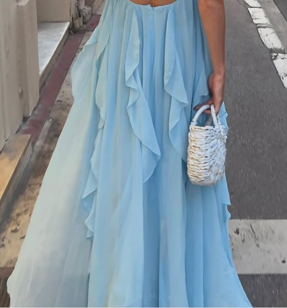Sexy Halter Blue Chiffon Backless Evening Dress Long Prom Dress cc2197