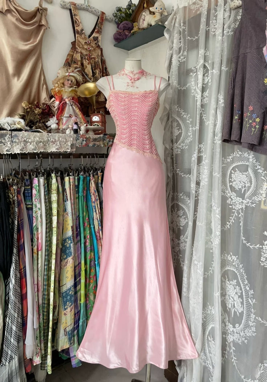 Chic Pink Spaghetti Straps Mermaid Prom Evening Dress cc2545