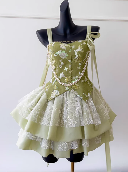 Pretty Green Satin Lace Short homecoming Dress Birthday Outfits cc3121