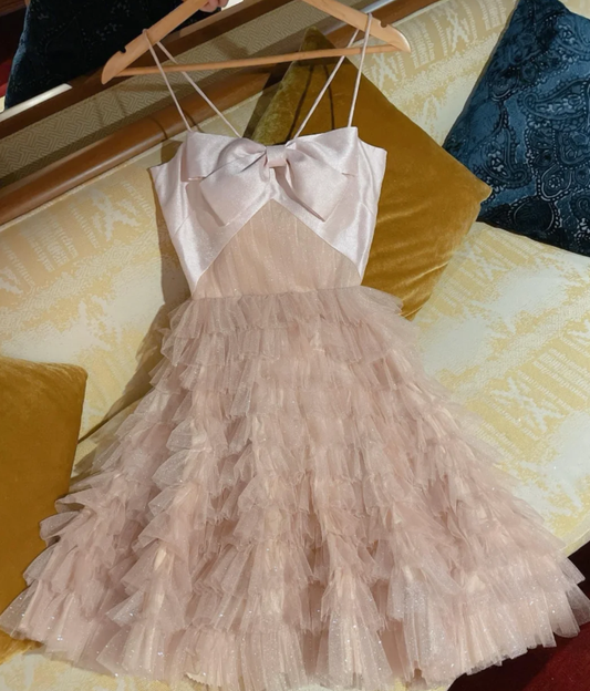 Pretty Pink Spaghetti Straps Tulle Sequin Homecoming Dress Short Party Dress cc3136