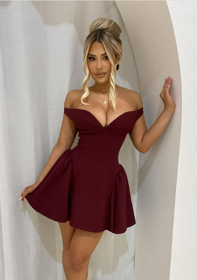 Vintage Burgundy Off The Shoulder V Neck A Line Short Homecoming Dress 18th Birthday Outfits cc3415