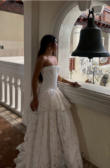 Vintage White Strapless Lace Long Ball Gown Evening Dress cc4917