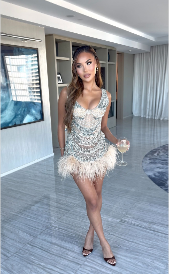 Gorgeous And Sparkling Silver-white Diamond Feather Slim Birthday Party Homecoming Dress cc4674