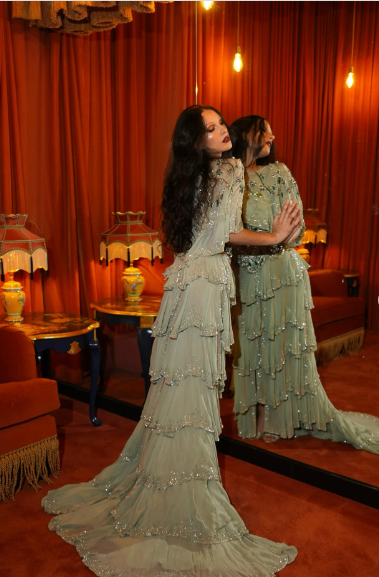 Vintage Mint Green A-line Beaded Embroidered Sequined Layered Chiffon Long Prom Dress Evening Dress cc5134
