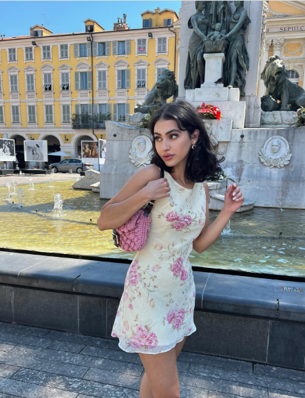 French Retro Ivory Pink Floral Slim Round Neck 19th Birthday Homecoming Dress cc4596