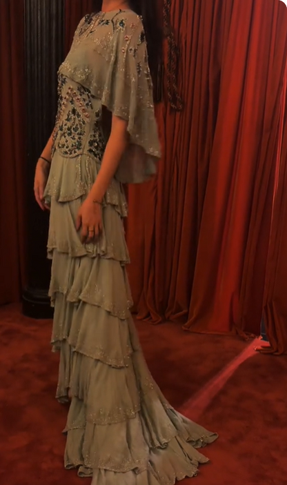 Vintage Mint Green A-line Beaded Embroidered Sequined Layered Chiffon Long Prom Dress Evening Dress cc5134