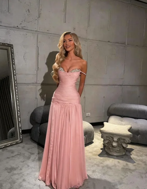 Elegant Mint Green A-line Off-shoulder Chiffon Long Prom Dress Evening Dress Bridesmaid Dress cc5026