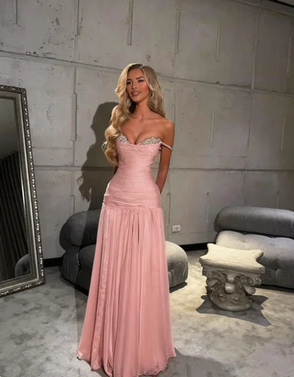 Elegant Mint Green A-line Off-shoulder Chiffon Long Prom Dress Evening Dress Bridesmaid Dress cc5026