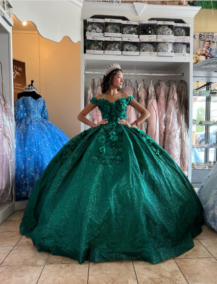 Off The Shoulder Ball Gown Green Sweet 16 Dress c2563