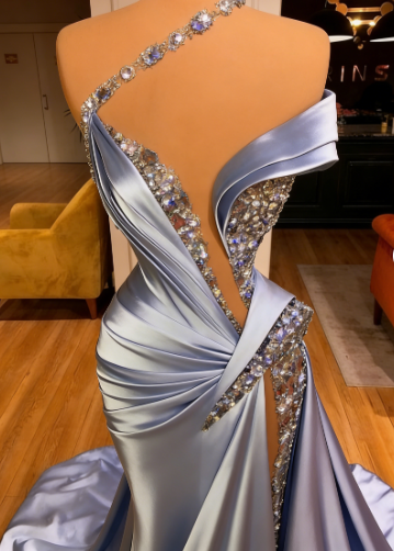 beaded evening dresses, crystals mermaid modest luxury elegant sexy formal evening gown C1230