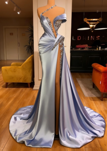 beaded evening dresses, crystals mermaid modest luxury elegant sexy formal evening gown C1230