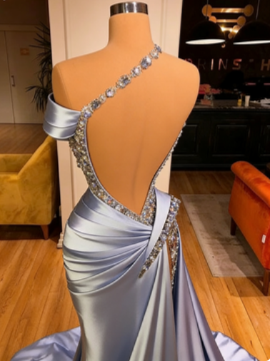 beaded evening dresses, crystals mermaid modest luxury elegant sexy formal evening gown C1230