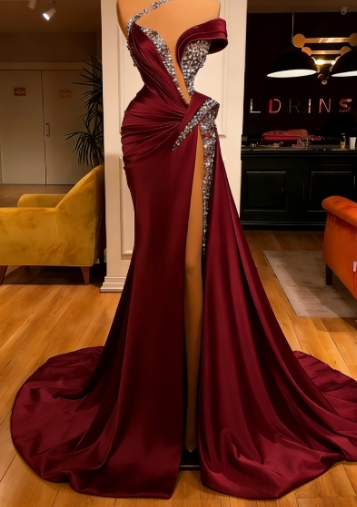 beaded evening dresses, crystals mermaid modest luxury elegant sexy formal evening gown C1230